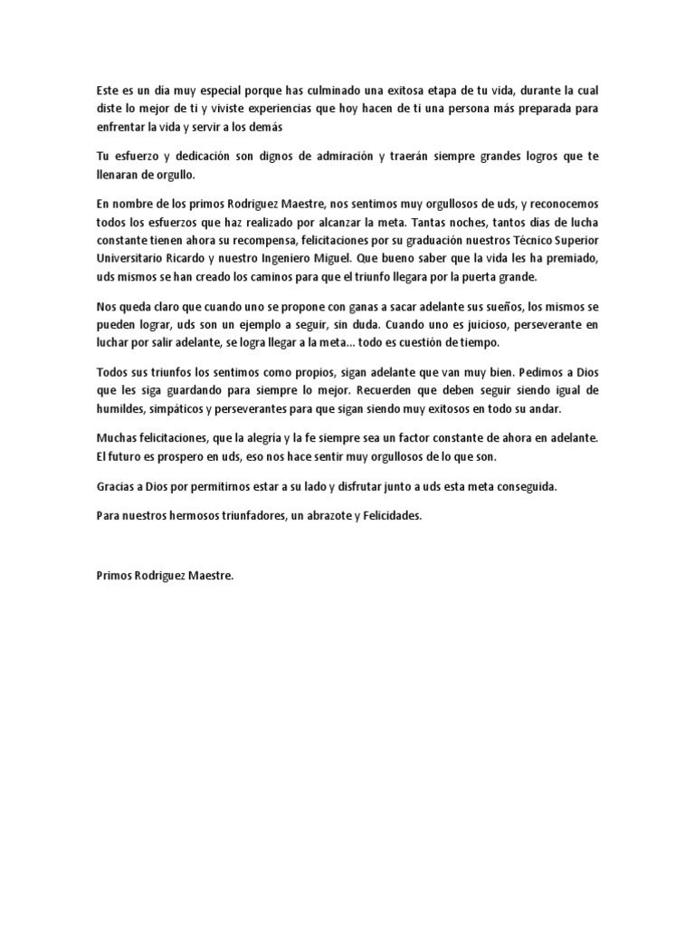 Modelo Carta Felicitacion Por Graduacion