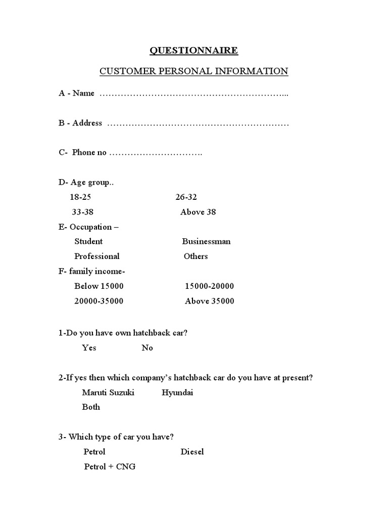 Customer Personal Information: Questionnaire | PDF