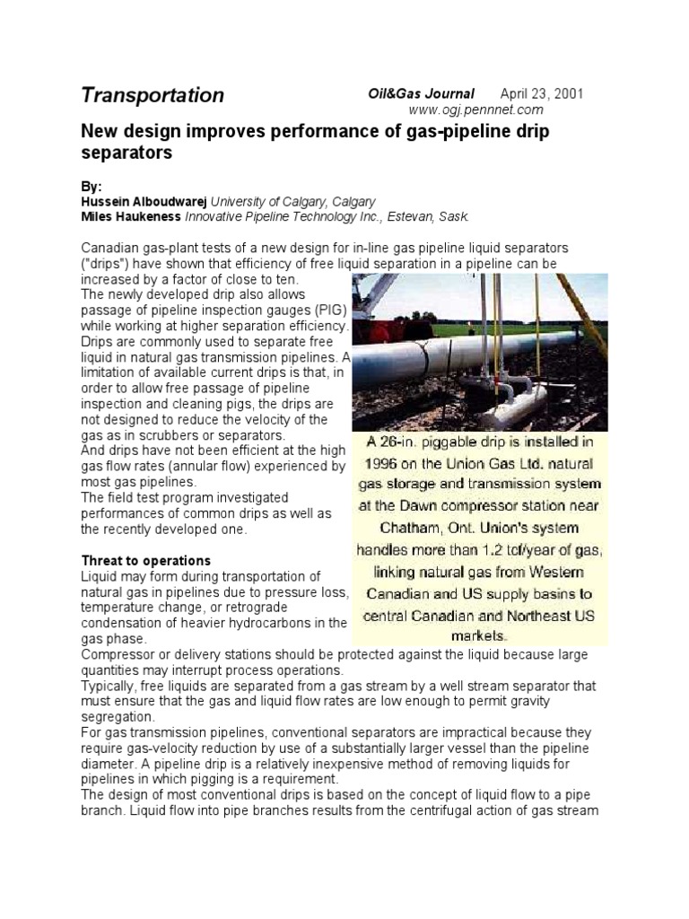 Drip Barrel PDF Natural Gas Pipeline Transport