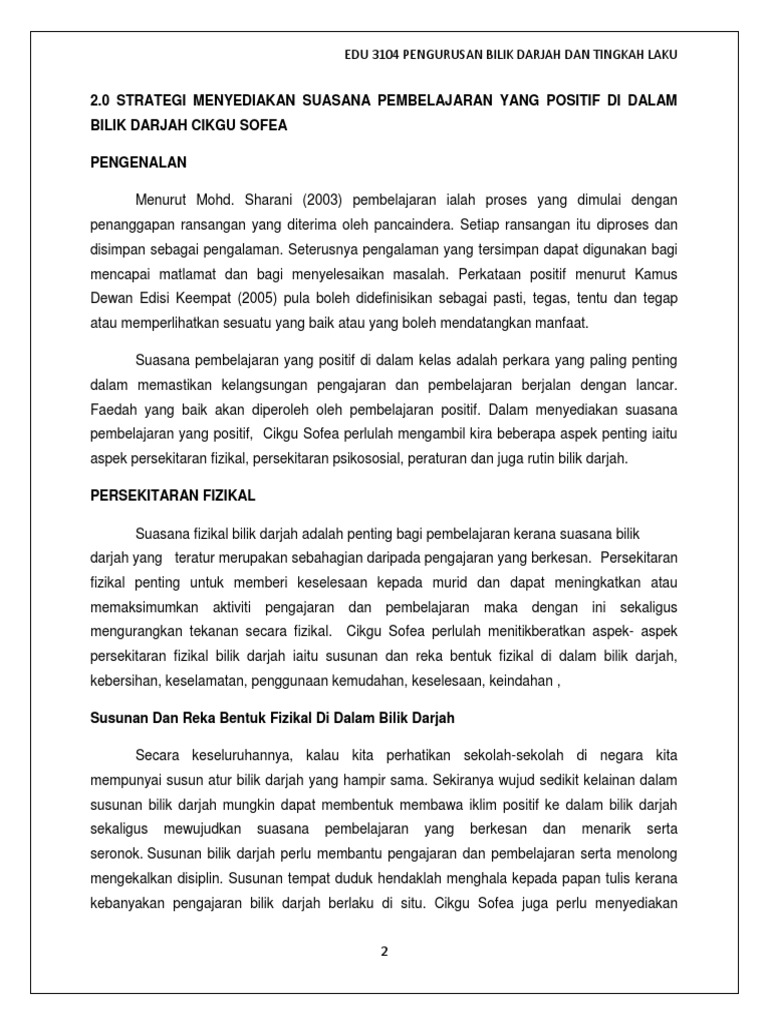 Strategi Menyediakan Suasana Pembelajaran Yang Positif Di Dalam Kelas Pdf