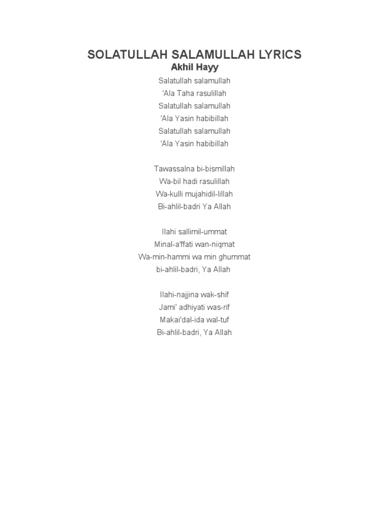Solatullah Salamullah Lyrics Pdf