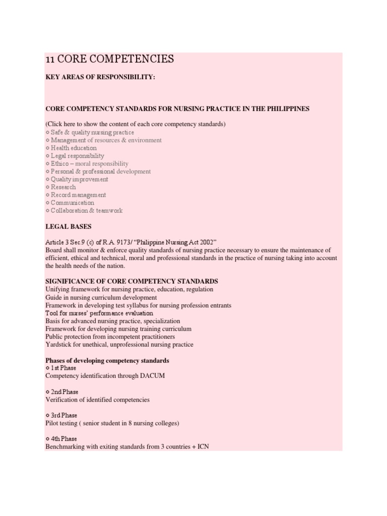 Core Competencies in Nursing Practice | PDF | Nursing | Competence ...