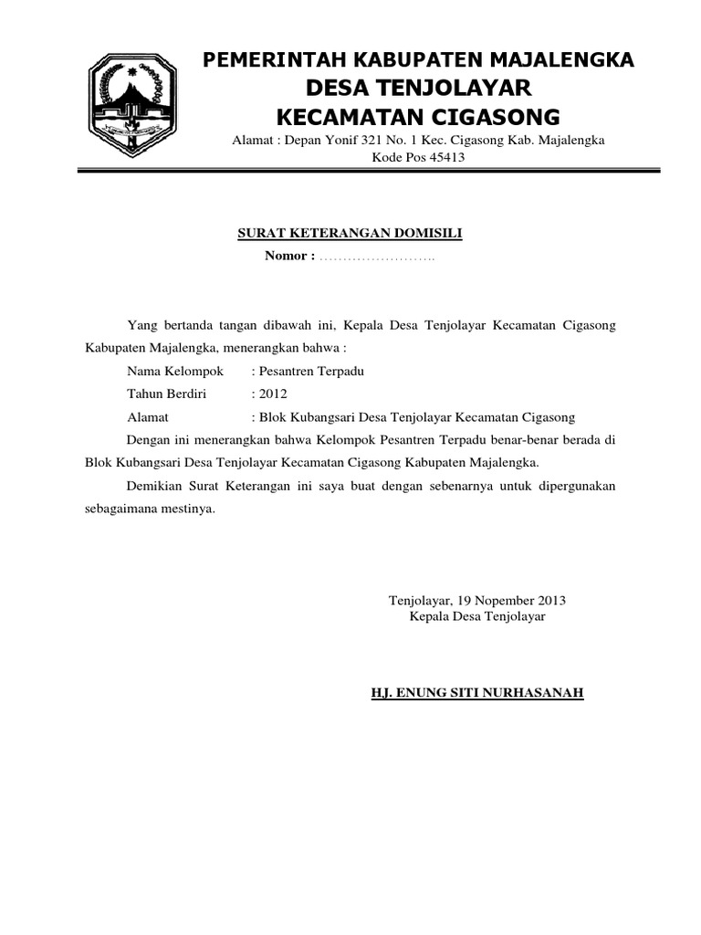 Contoh Surat Keterangan Domisili Dari Desadoc