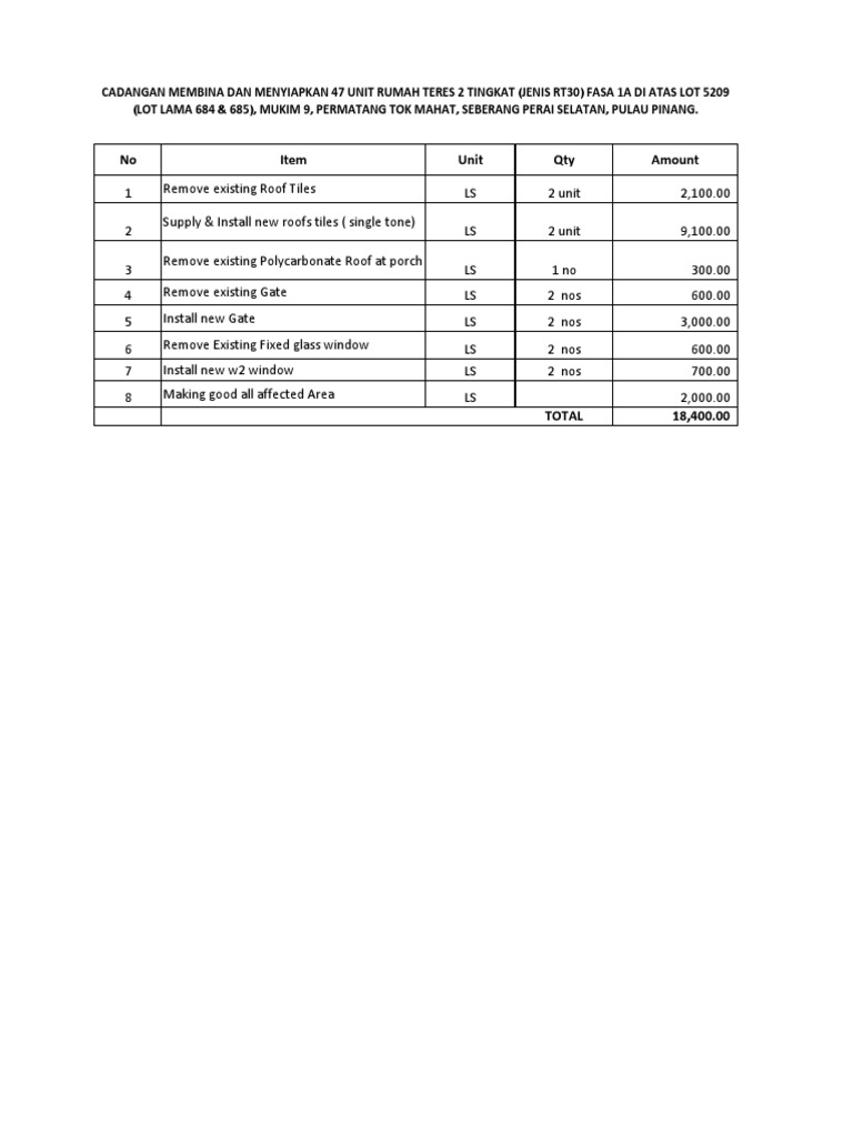 Roof and Gate Renovation Estimate | PDF | Architectural Elements ...