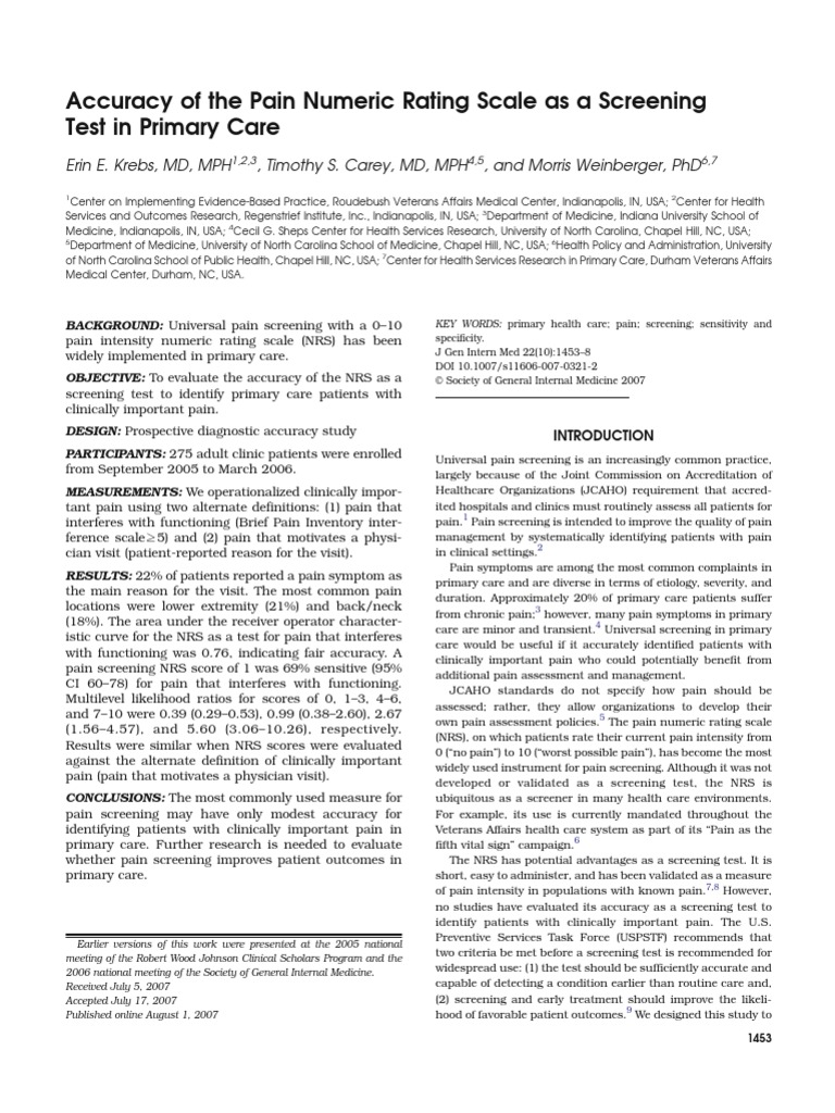 Validasi Pain Numeric Rating Scale | PDF | Primary Care Physician | Pain