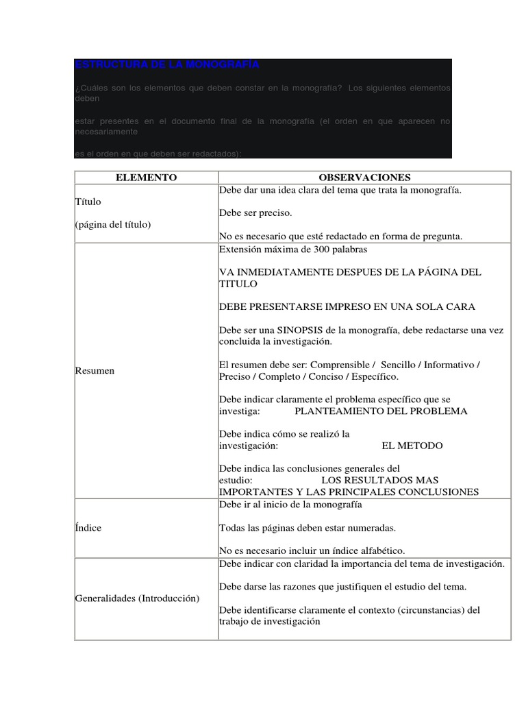 ESTRUCTURA DE LA MONOGRAFÍA Bibliografía Información