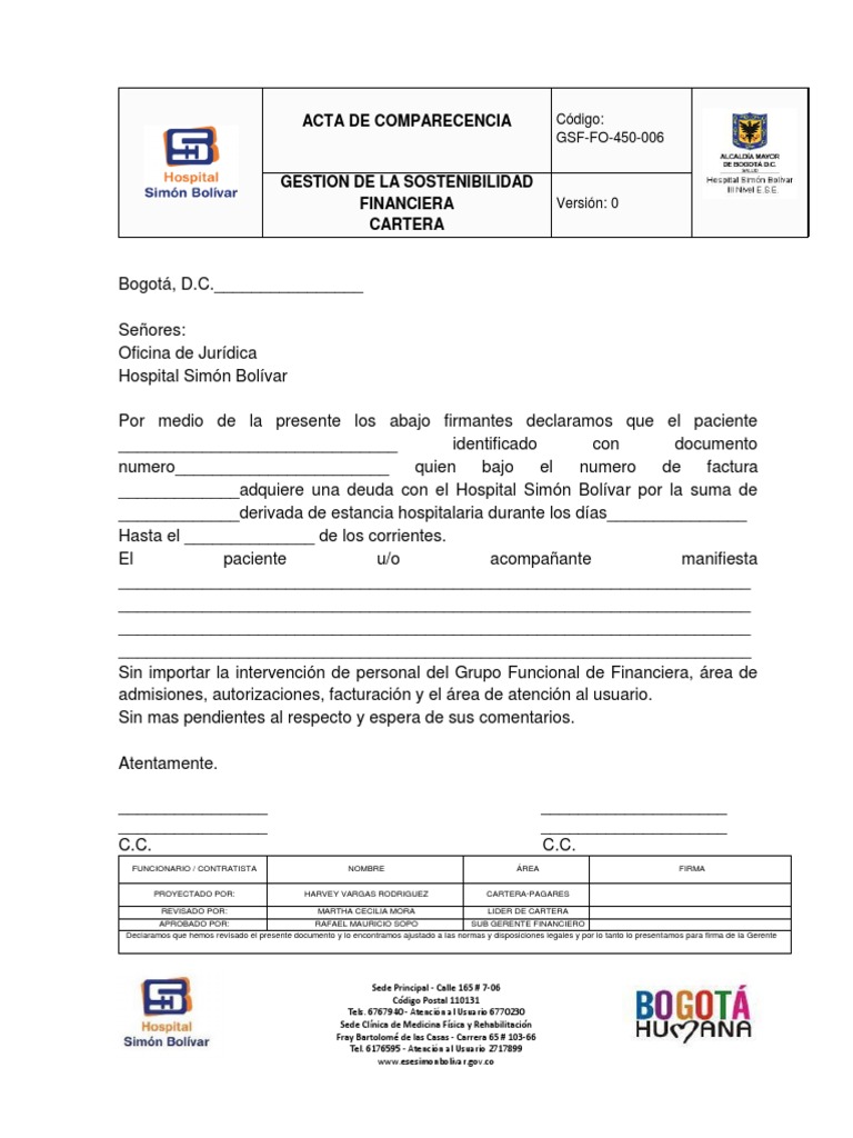 GSF - FO - 450 006 Acta de Comparecencia | PDF