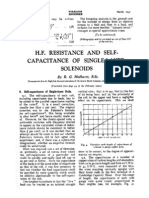 HF Resistance and Self Capacitance of Single Layer Solenoids Medhurst