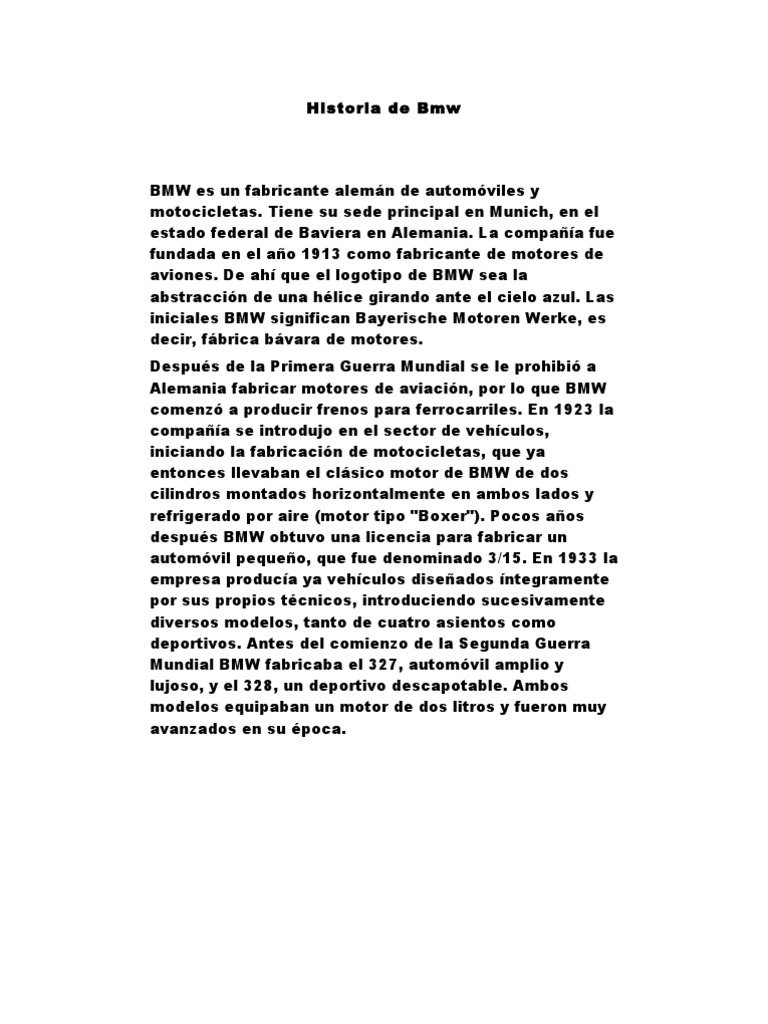 Historia de BMW: Orígenes y Evolución | PDF | BMW | Vehículo de motor