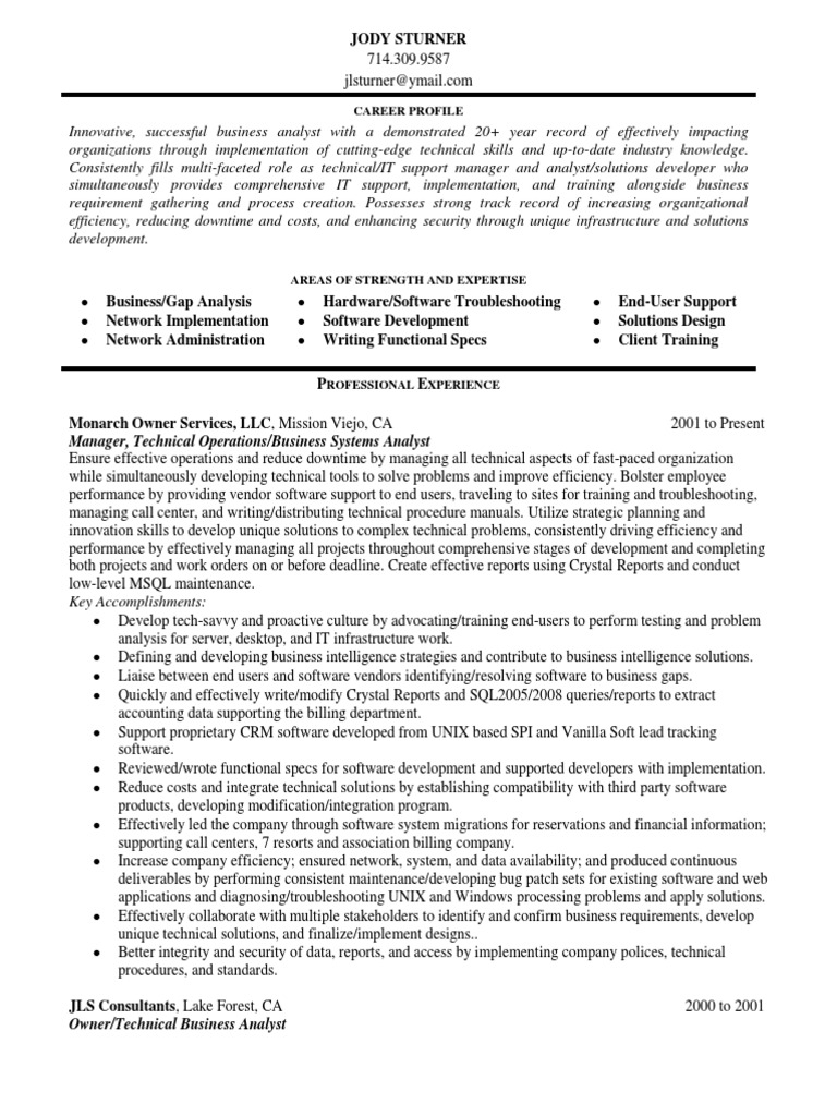 Senior Business Systems Analyst in Orange County CA Resume Jody Sturner