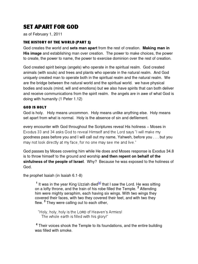 Set Apart For God: His Image and Establishing Man Over Creation. The ...