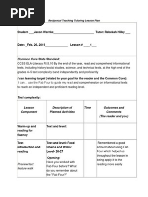 reciprocal teaching tutoring lesson plan 1