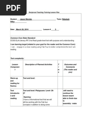 reciprocal teaching tutoring lesson plan 3