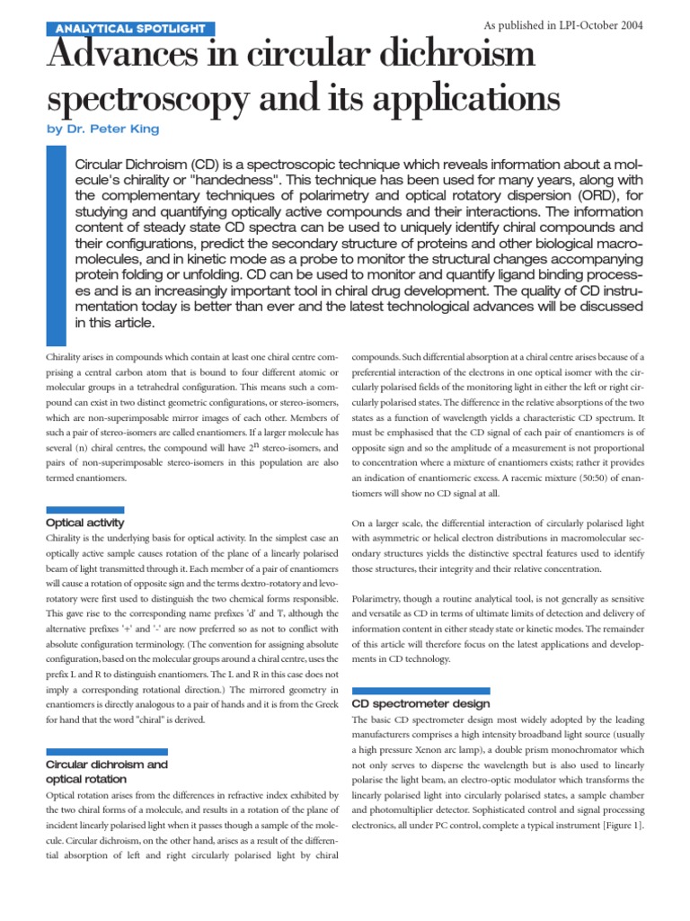 Advances in Circular Dichroism Spectroscopy and Its Applications | PDF ...