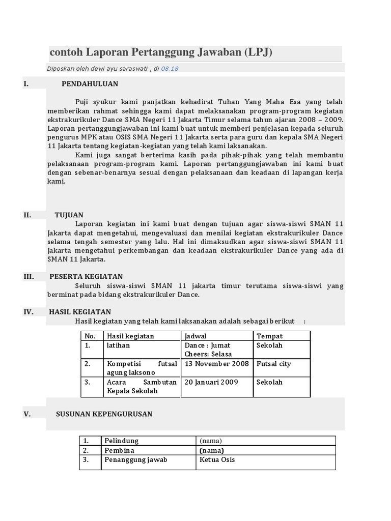 Contoh Laporan Pertanggung Jawaban