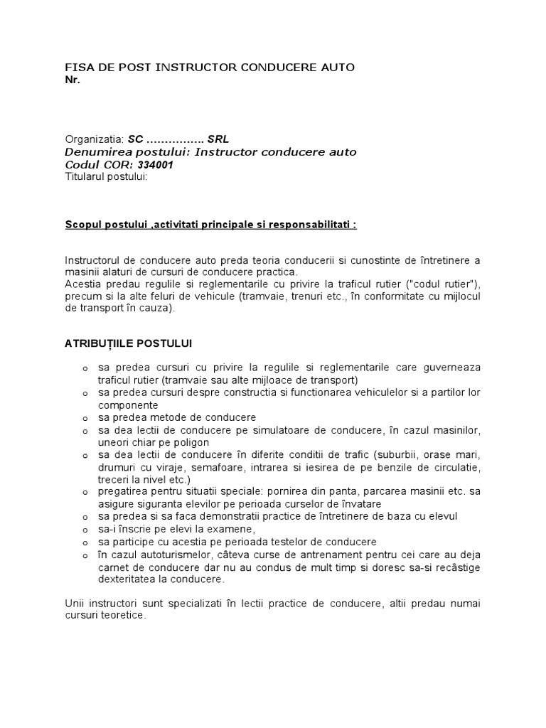 Instructor Conducere Auto | PDF