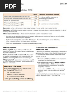 LPA120 Fees Exemptions Remissions | PDF | Payments | Government