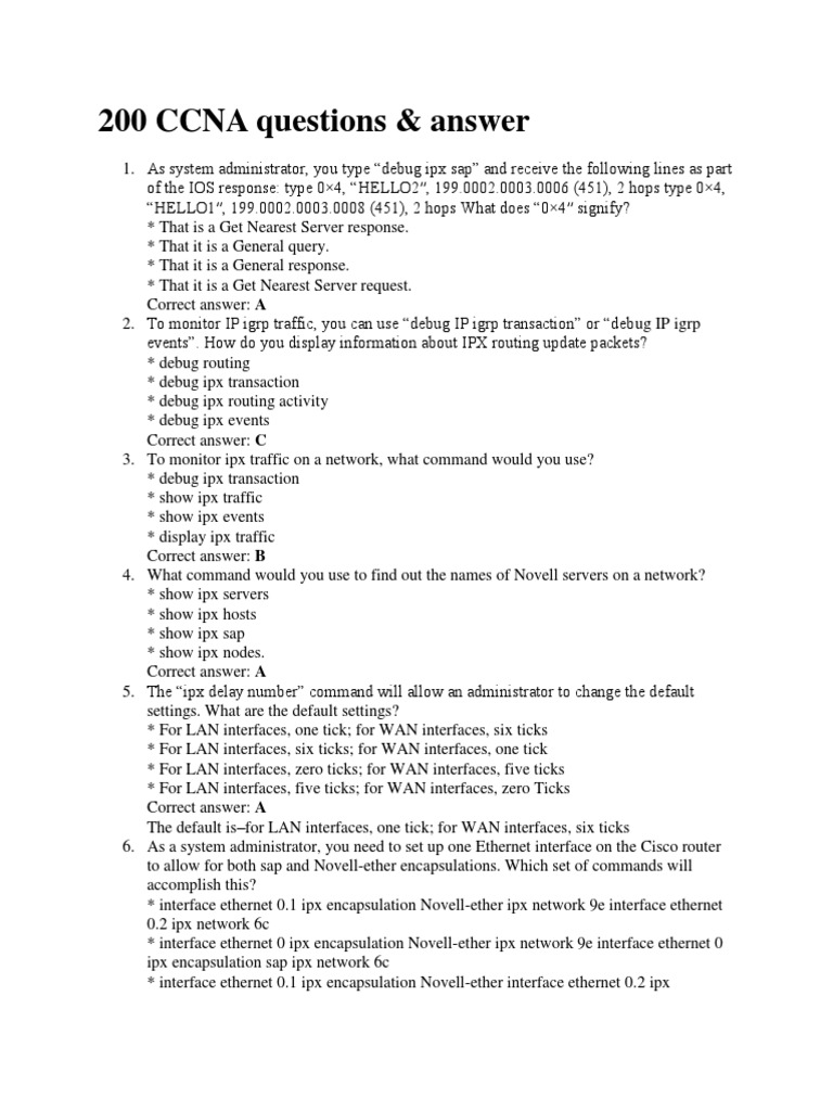 200 CCNA Questions & Answer | PDF | Internet Protocols | Router (Computing)