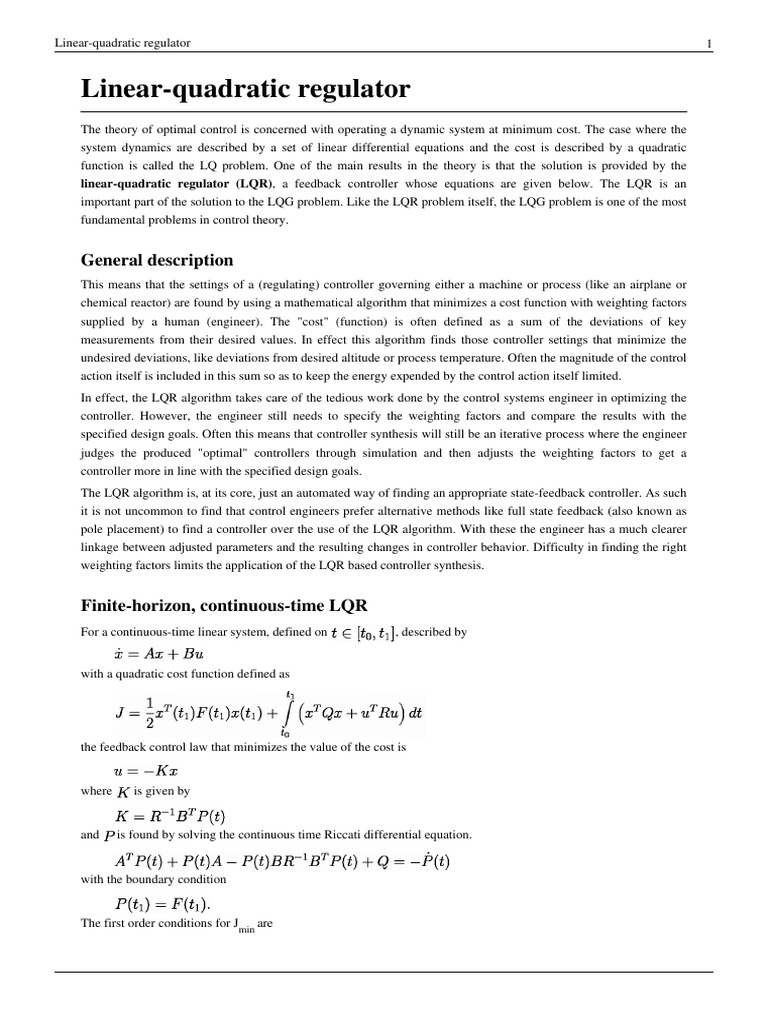 Overview of Linear Quadratic Regulator | PDF | Computational Science ...
