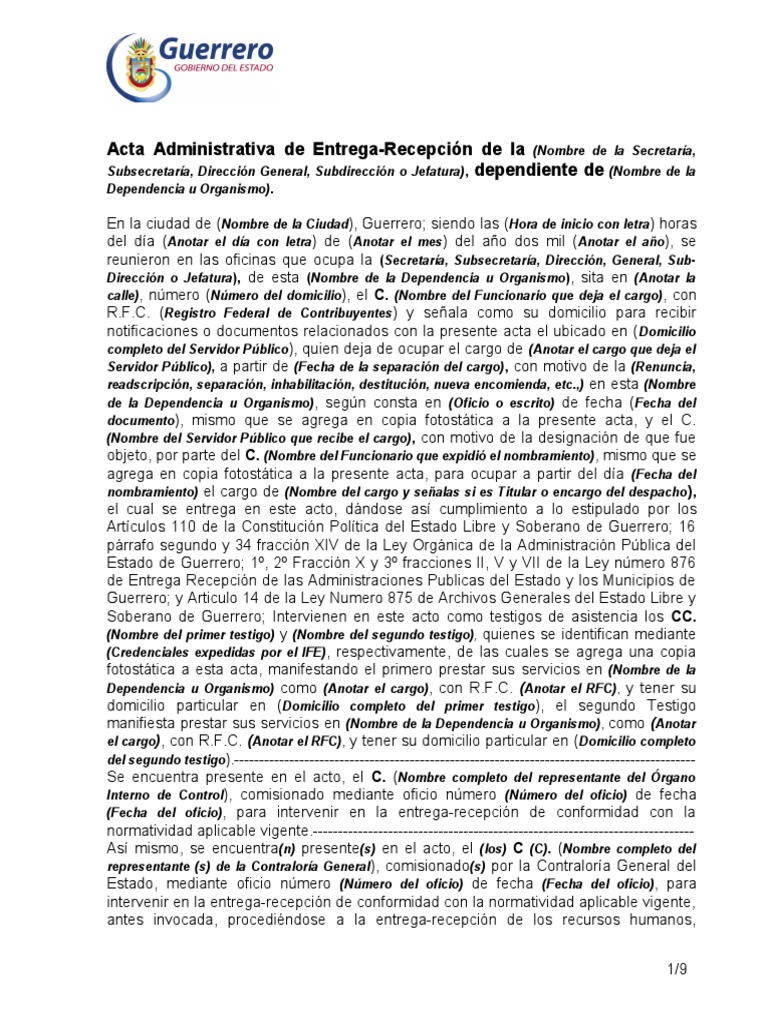 ACTA DE ENTREGA-RECEPCIÓN SEREGRO  Cheque  Budget