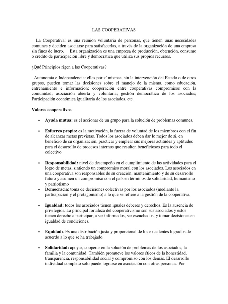 Valores y Principios del Cooperativismo | PDF | Cooperativa | Consumo ...