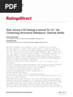 New Jersey's GO Rating Lowered To A+' On Continuing Structural Imbalance Outlook Stable
