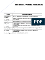 Calendario resumen de escolarización 2014-2015