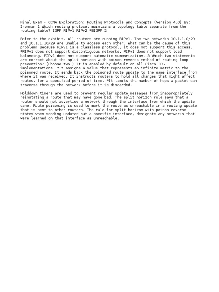 Final Exam CCNA Exploration Routing Protocols and Concepts Version 40 ...