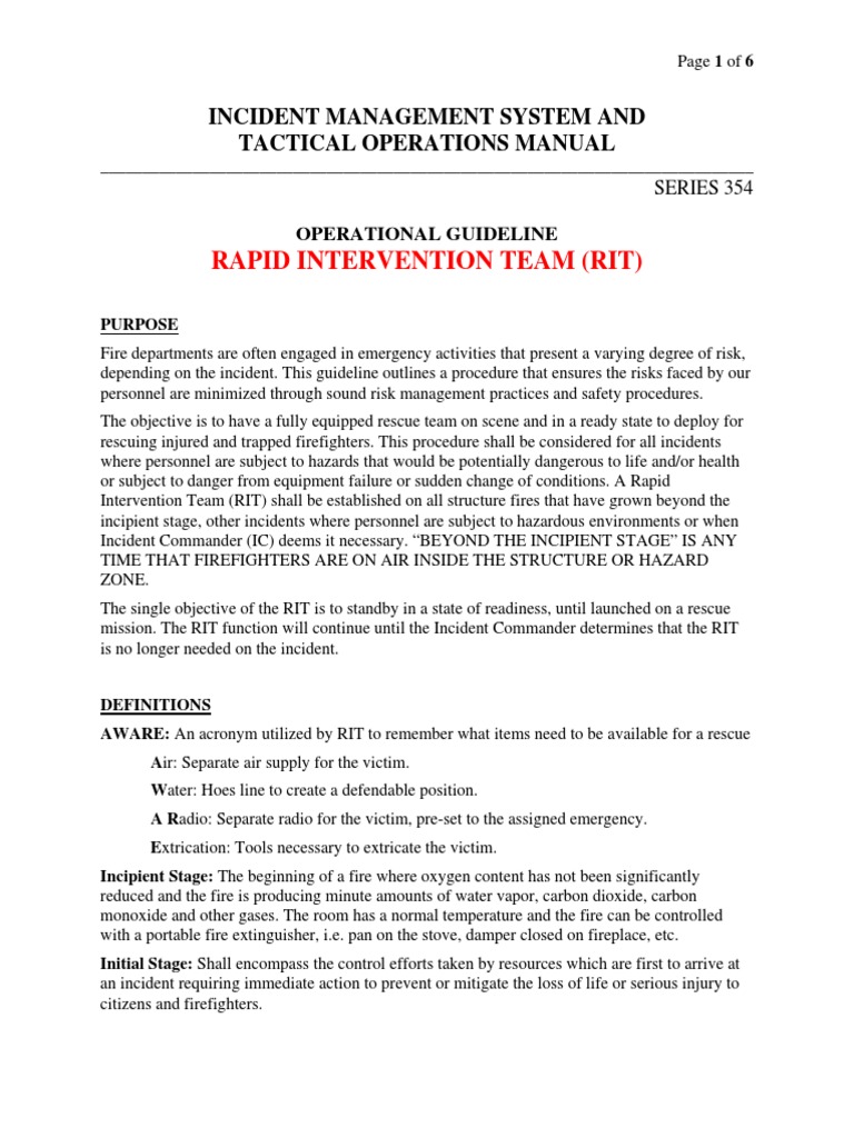 Rapid Intervention Operations Manual Firefighter Emergency