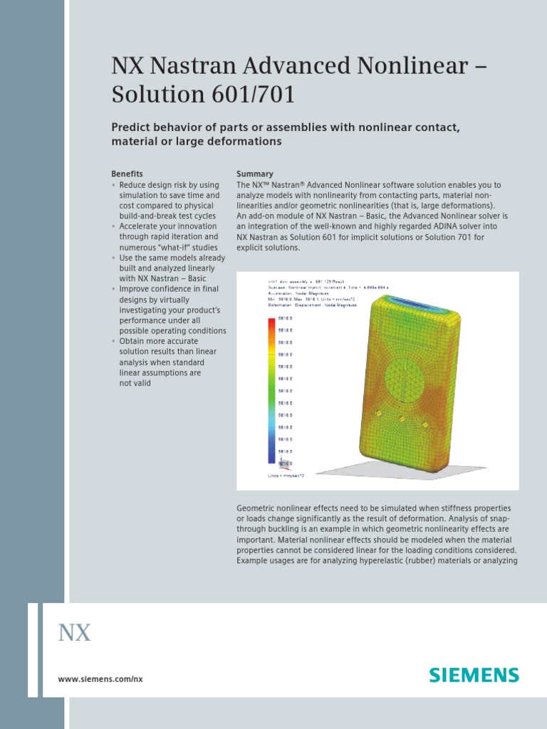 NX Nastran Advanced Nonlinear - Solution 601-701 | PDF | Nonlinear ...