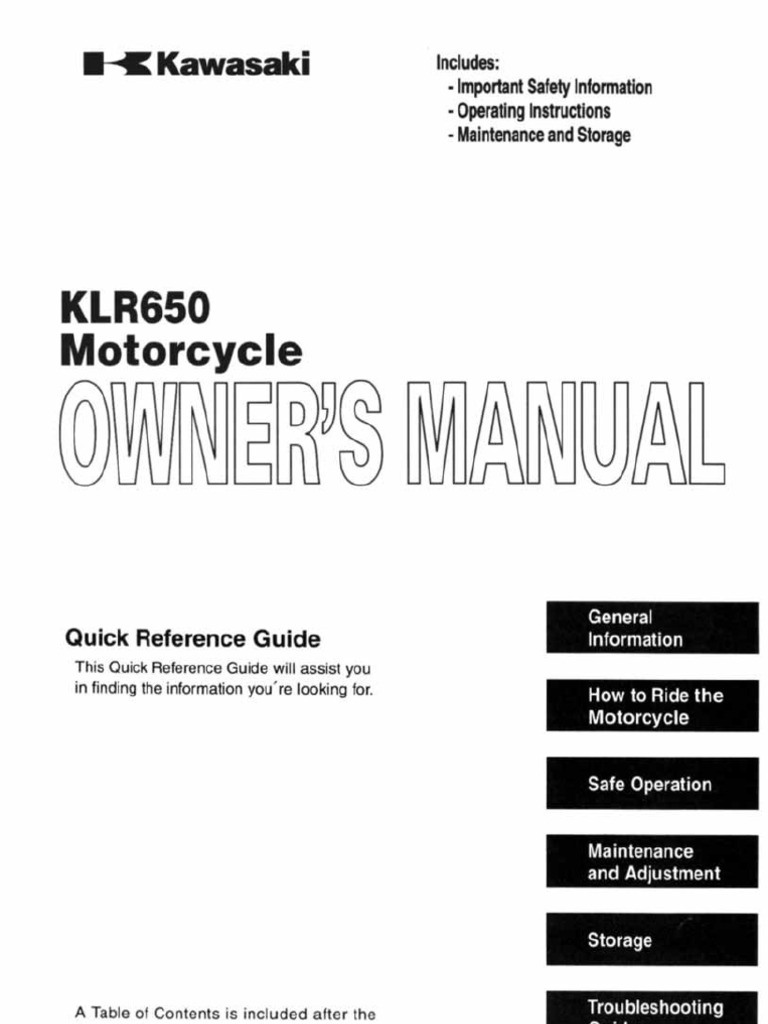 Kawasaki KLR 650 Owners Manual PDF PDF