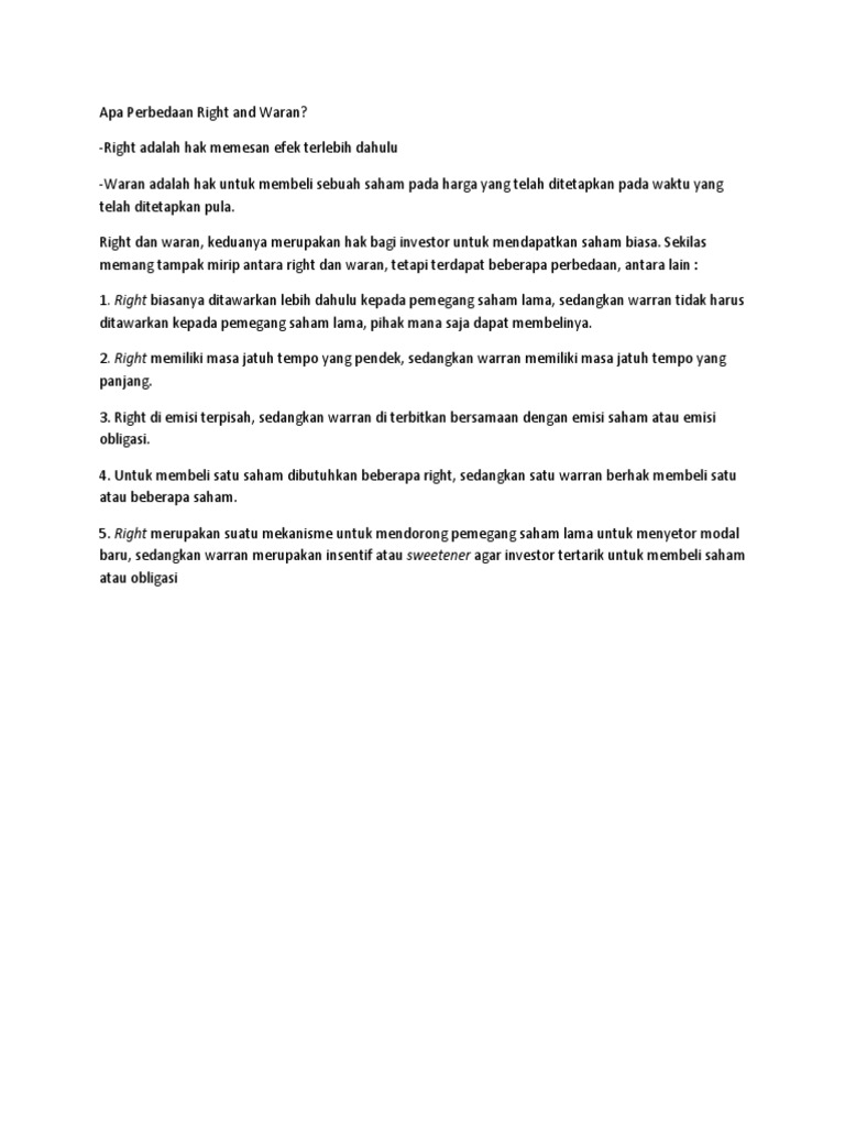 Apa Perbedaan Right And Waran