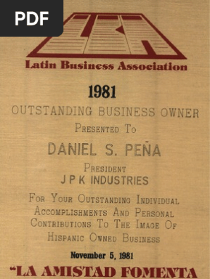 Dan Pena Latin Business Association Award 1981