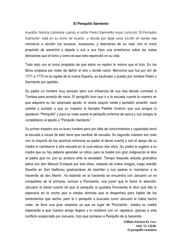 El Periquillo Sarniento (Sintesis)