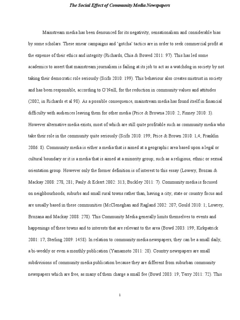 The Social Effect of Community Media Newspapers Journalism Newspapers