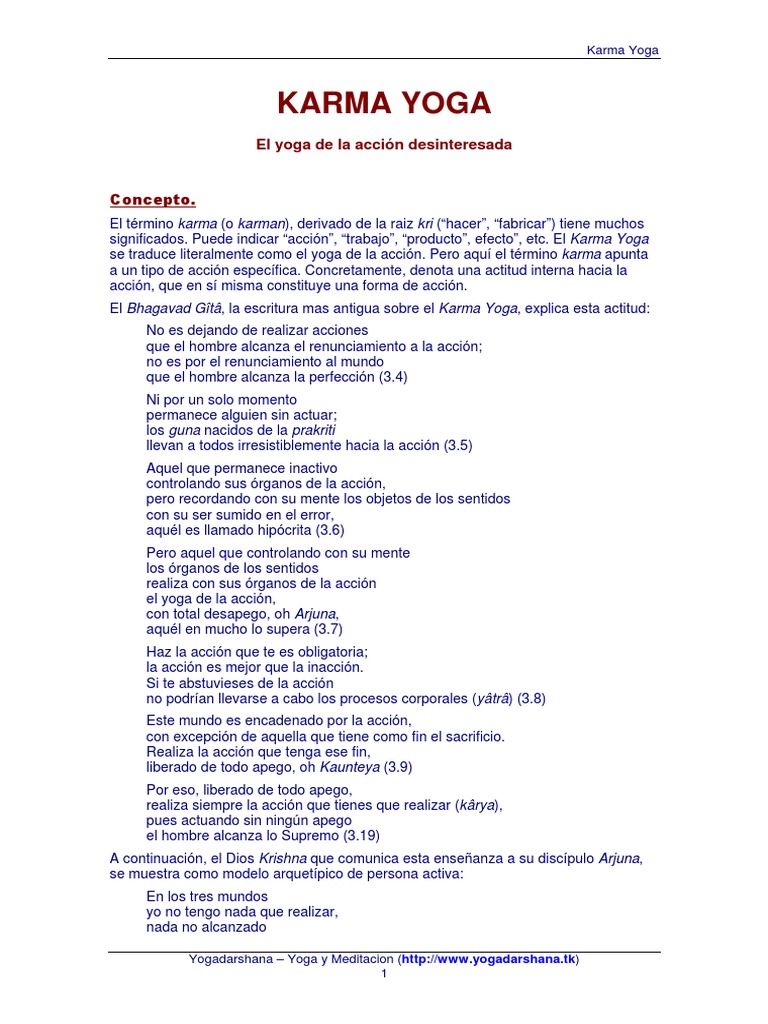Karma Yoga: Acción Desinteresada | PDF | Karma | Yoga