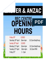 Easter and Anzac Opening Hours Rec Centre