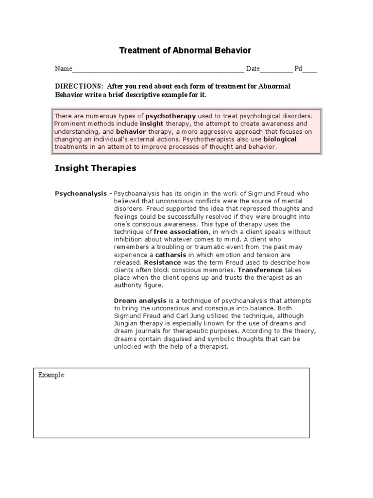Treatment of Abnormal Behavior | PDF | Psychotherapy | Psychoanalysis