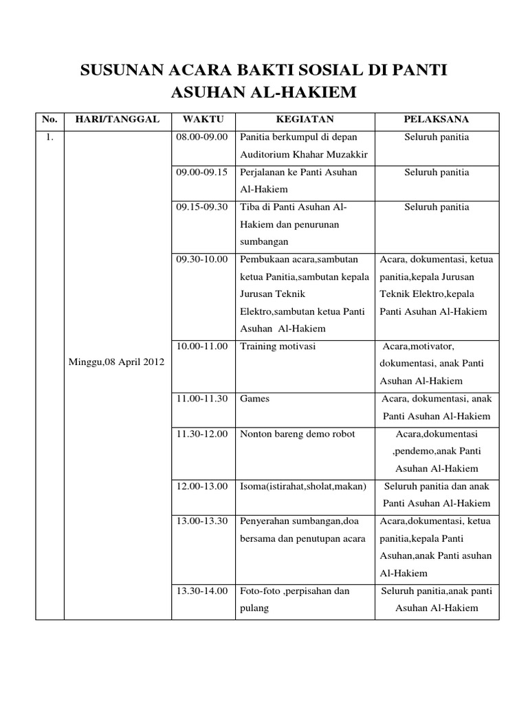 Susunan Acara Bakti Sosial Di Panti Asuhan Aldocx