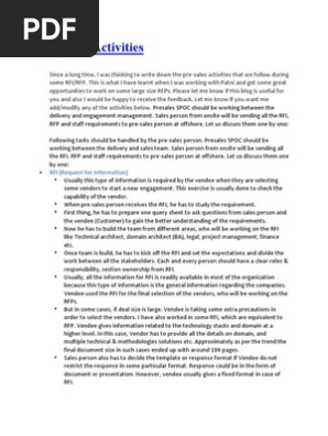 Pre Sales Activities Request For Proposal Production And Manufacturing