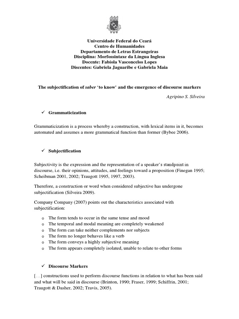Subjectification of Saber in Discourse | PDF | Linguistics | Semiotics