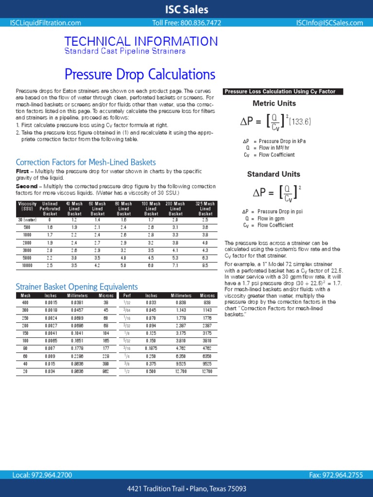 Strainer Pressure Drop Calculations | PDF | Pressure | Fluid Dynamics