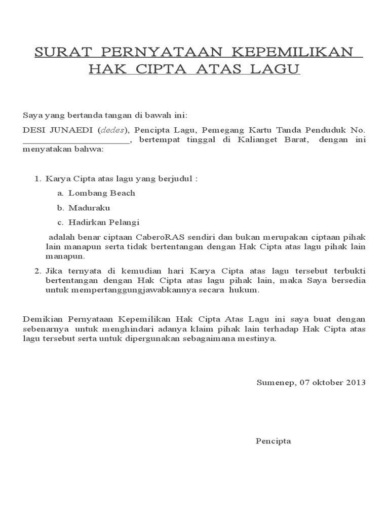 Surat Pernyataan Pencipta Lagu