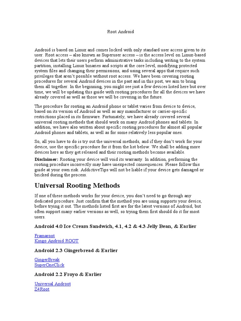 Universal Rooting Methods Disclaimer Rooting Your Device Will Void