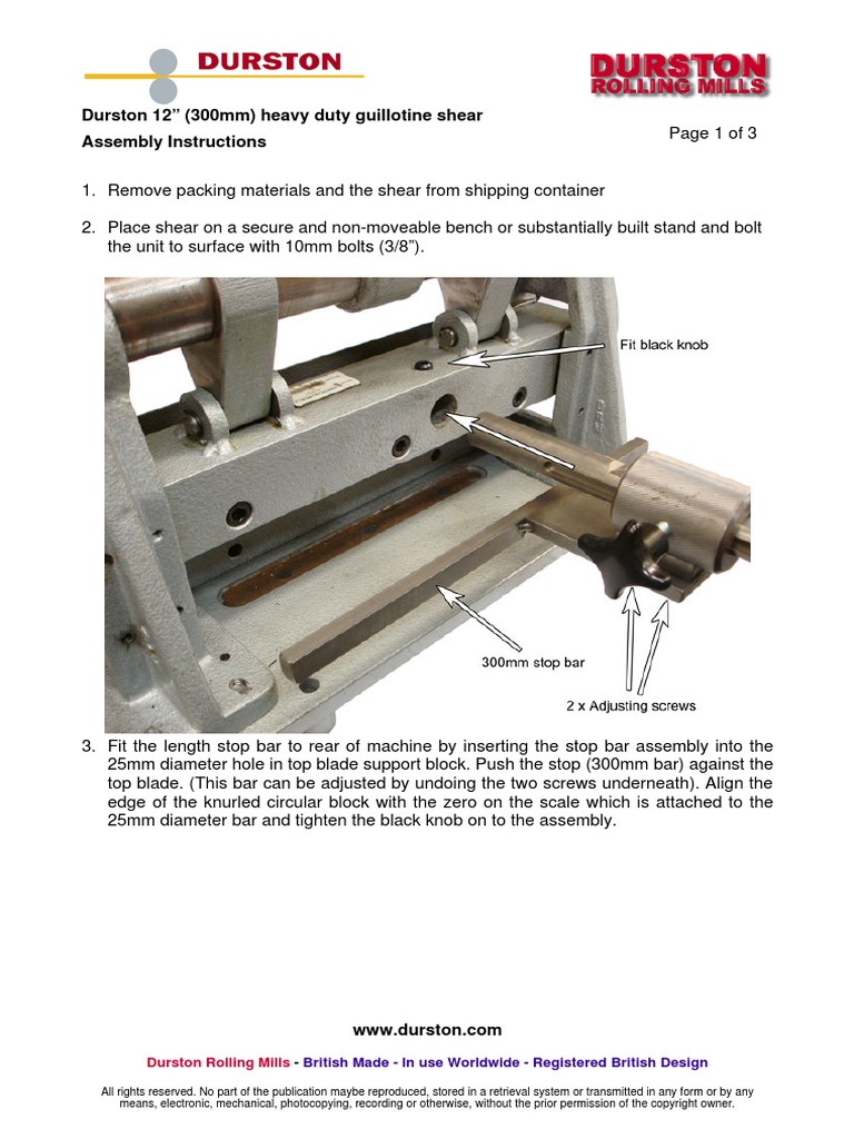 Guillotine Assembly Instructions Blade Screw