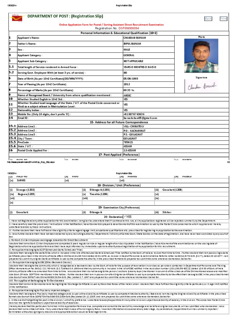 Registration Slip Postal Assistant | PDF | Government | Justice