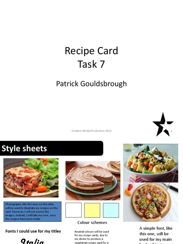 Recipe Cards Task 7 Pro-Forma | PDF | Potato | Pasta
