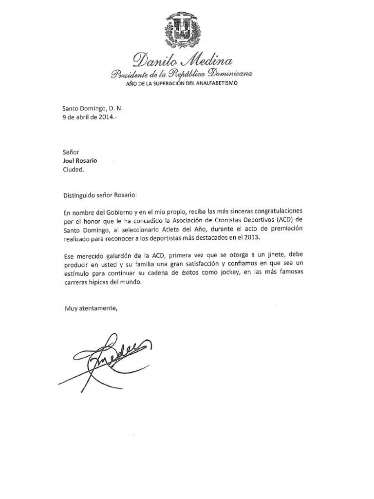 Cartas de Felicitaciones A Los Premiados Por La ACD  PDF