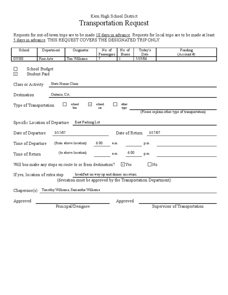 State Transportation Request | PDF