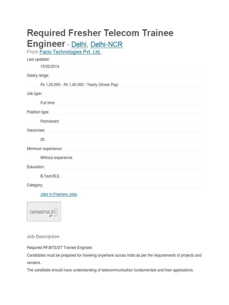 Fresher Telecom Trainee Engineer Jobs | PDF | Telecommunication | Networks